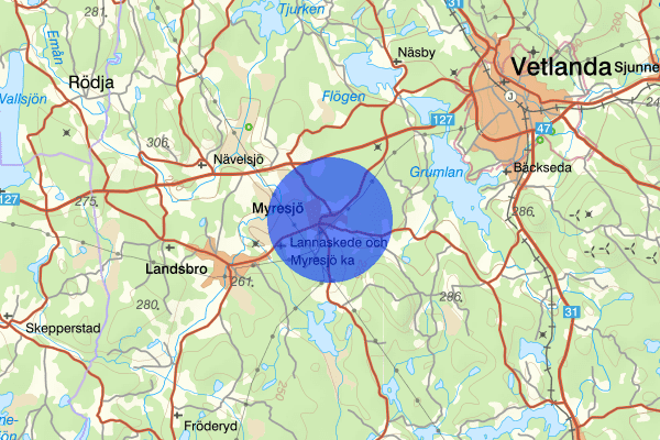 Myresjö 01 mars 14.56, Trafikolycka, personskada, Vetlanda