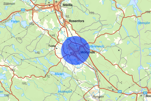 Mörlunda 11 juni 03.31, Trafikolycka, vilt, Hultsfred