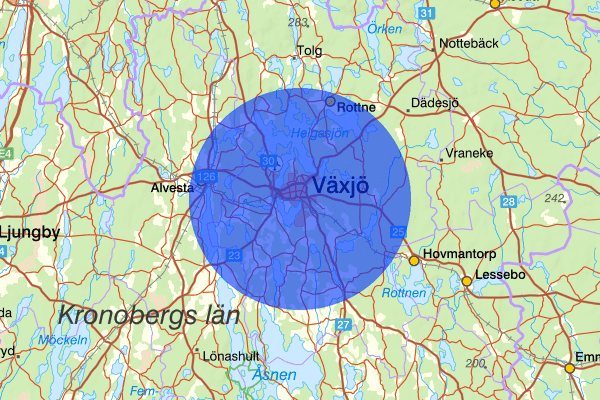 Växjö 25 augusti 17.46, Farligt föremål, misstänkt, Växjö