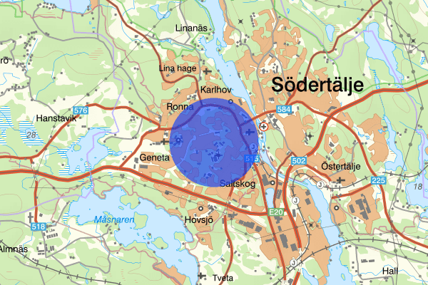 Blombacka 29 april 20:17, Skottlossning, misstänkt, Södertälje