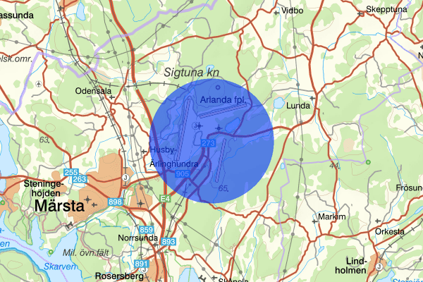 Stockholm-Arlanda flygplats 18 maj 05:29, Knivlagen, Sigtuna