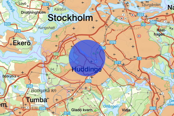 Snättringe 12 oktober 03:13, Farligt föremål, misstänkt, Huddinge